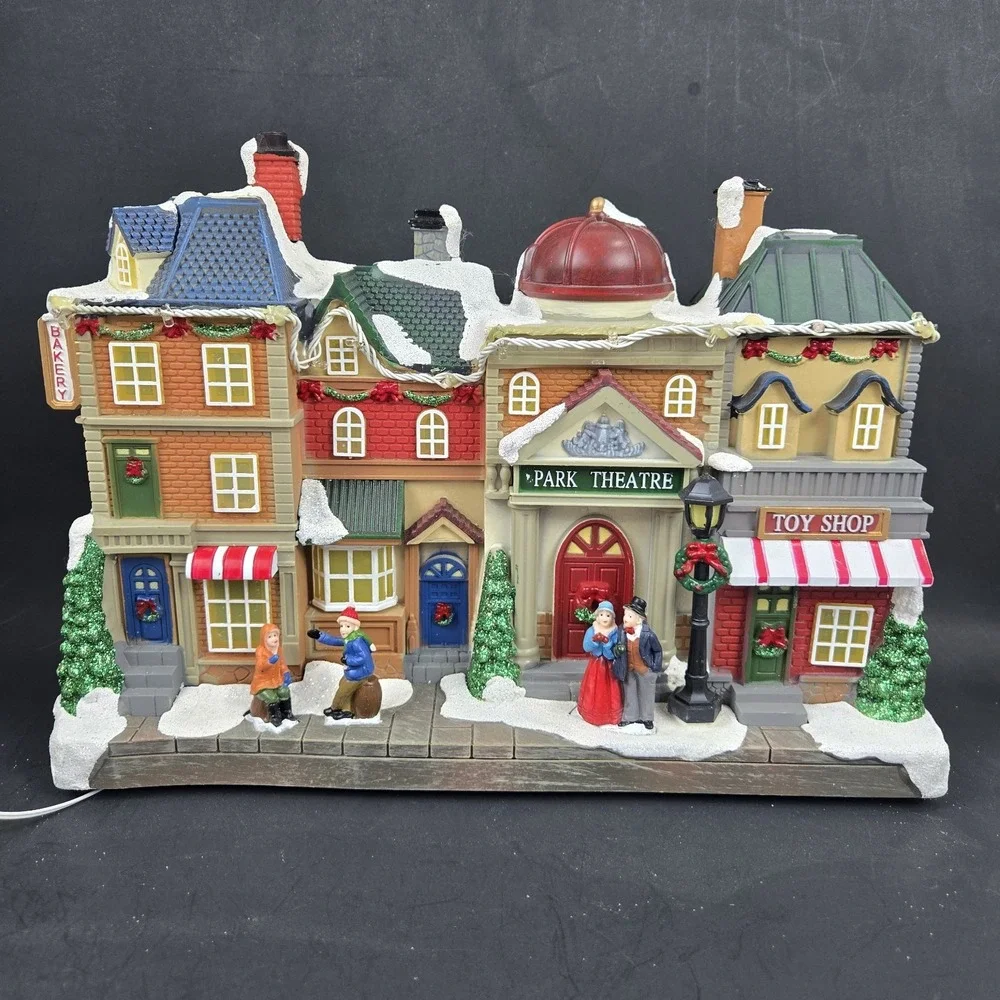 Victorian Christmas Village w Theatre Toy Shop Bakery Plays Music & Lights VIDEO